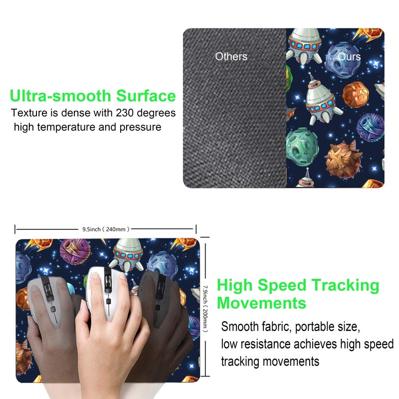 SHALYSONG Kids Mouse pad Computer Mousepad with Comic Space with Planets and Spaceships Design Personalized Mouse mat for Laptop Computer Office Decoration Accessories Gift - Image 3
